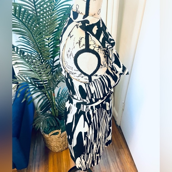 Black and White Sleeveless Dress with Belt - Picture 3 of 9